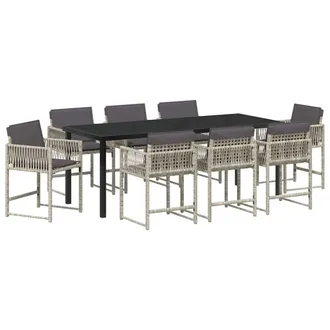 vidaXL Conjunto De Comedor De Jard&iacute;n 9 Pcs Gris Claro Rat&aacute;n Sint&eacute;tico Vidaxl