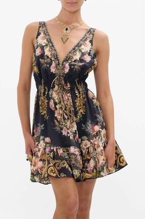 Camilla Shirred Waist Detail Mini Dress In Dynasty Daze