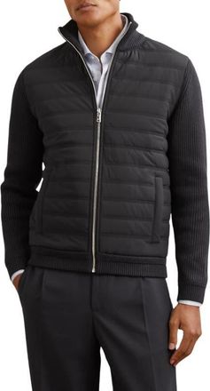 Reiss Townsend Hybrid Rib & Quilted Jacket in Navy at Nordstrom, Size Xx-Large
