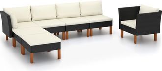vidaXL Vidaxl - Set Muebles De Jard&iacute;n 7 Pzas Rat&aacute;n Sint&eacute;tico Eucalipto Negro