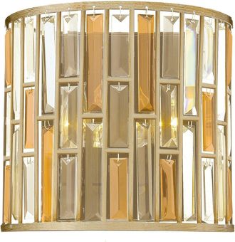 Loops Twin Wall Light Prisms of Amber Pearl & Clear Crystal Silver Leaf LED E14 60W