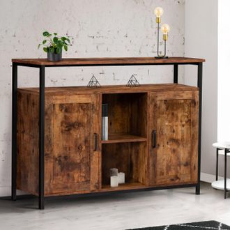 IDMarket Dayton Aparador De 2 Puertas Con Estantes Efecto Envejecido, Dise&ntilde;o Industrial 100 Cm