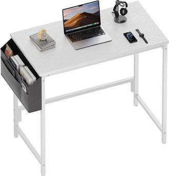 OEM Hlonone 80 Cm X 40 Cm, Peque&ntilde;o Escritorio De Inform&aacute;tica Con Bolsa De Almacenamiento, Estructura De Metal, Sala De Estar, Blanco