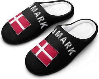 Generic Denmark Flag Mens House Slippers Memory Foam Washable Cotton Slip on Home Shoes