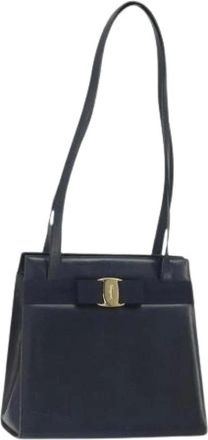 Ferragamo Pre-owned Shoulder Bags, female, Blue, Size: ONE SIZE Pre-owned Leather Shoulder Bag