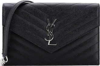 Saint Laurent Classic Monogram Wallet On Chain Matelass&eacute; Chevron Small (Authentic Pre-Loved)