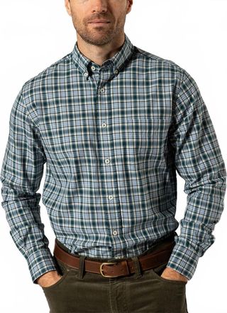 Duck Head Performance Poplin Sportshirt In Emerald Green Plaid