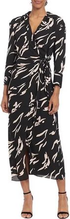 Donna Morgan Long Sleeve Abstract Wrap Dress In Black Blush