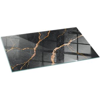 Tulup Piastra per Camino di Vetro Temperato Premium Design Elegante e Sicuro Protezione del Pavimento dal Calore Elegante marmo con venature 100x50 cm