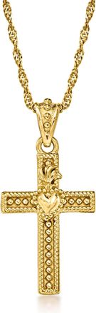 Ross-Simons Italian 18kt Gold Over Sterling Sacred Heart Cross Adjustable Pendant Necklace