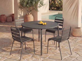 Vente-Unique Sala da pranzo da giardino in Metallo Antracite MIRMANDE: un tavolo D.110cm e 4 sedie impilabili