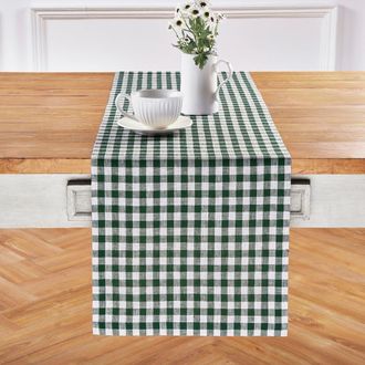 Solino Home Linen Table Runner for Dining Table, Holiday and Everyday Table Decor - Gingham Check in Green at Nordstrom, Size Xx-Small