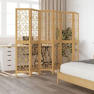 Berkfield Home Room Divider 6 Panels Brown Solid Wood Paulownia