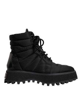 Dolce & Gabbana Black Padded Mid Calf Lace Up Boots Mens Shoes