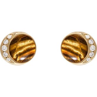 Eden Presley Moonrise Stud Earrings in Yellow Gold - Tiger Eye at Nordstrom, Size Small