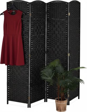 Relaxdays Relaxdays Biombo Separador, 170x160 Cm, Plegable, 3 Paneles, Madera, Cord&oacute;n De Papel, Negro
