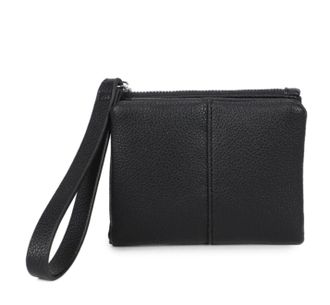 Generic Womens Faux Leather Wristlet Pouch, Zip Top Clutch with Wrist Strap, Textured Grain (Black)
