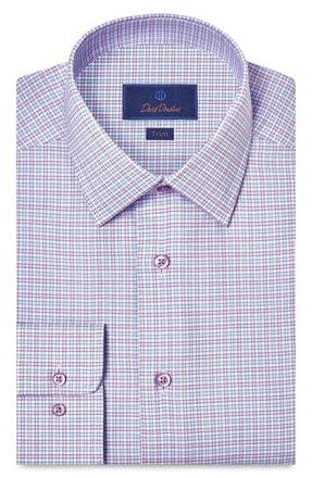 David Donahue Trim Fit Check Cotton Twill Dress Shirt in Blue/Purple at Nordstrom, Size 15.5 - 34