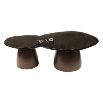 Mathi Design Juego de mesas de centro de metal y cristal con patas cobre