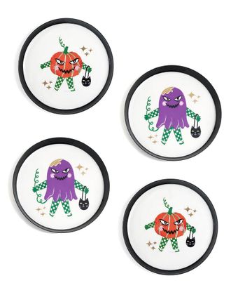 Tiramisu Trick-Or-Treat Mischief Gold Foil Metal Coaster Set