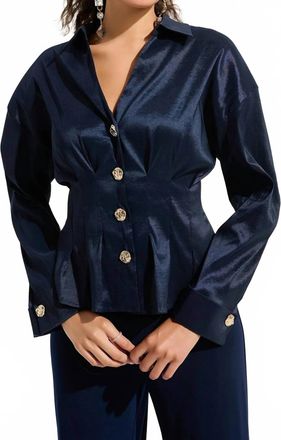 Joseph Ribkoff Pleated Taffeta Peplum Blouse In Midnight Blue