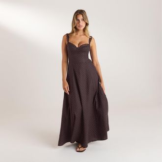 Lounge Lace Trim Maxijurk - Chocolade Polka Dot - 38