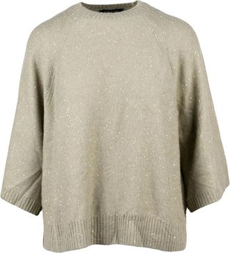 Fabiana Filippi Olive Green Wool-Blend Sequin Crewneck Sweater