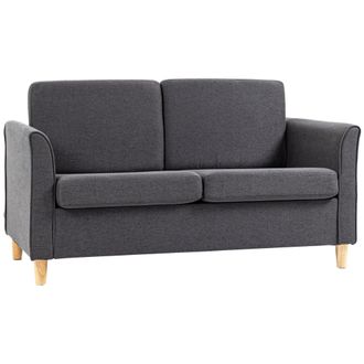 HOMCOM Double Seat Sofa Linen Upholstery Loveseat Couch w/ Armrests - Dark Grey | TJ Hughes