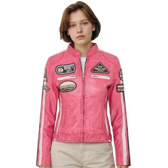 Infinity Leather Dames Biker Racing Badges Fuchsiaa Leren Jas-Incheon