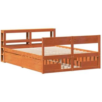 vidaXL Cama Sin Colch&oacute;n Madera Maciza De Pino Marr&oacute;n Cera 140x200 Cm Vidaxl