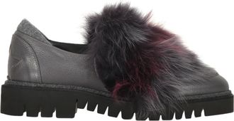 Lorena Antoniazzi Fur Patch leren loafers - Dames - Loafers - Grijs - 36 EU - Leer - Schoenen