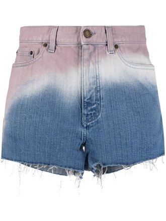 Saint Laurent ombré-effect denim shorts - Blue