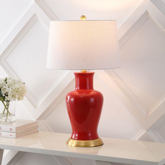Jonathan Y Designs Julian 29 Traditional Classic Ceramic Urn LED Table Lamp in Red at Nordstrom
