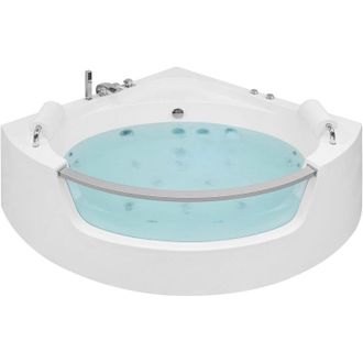 Beliani Ba&ntilde;era De Hidromasaje Esquinera De Acr&iacute;lico Sanitario Blanco Con Led 150 Cm Estilo Moderno Mangle