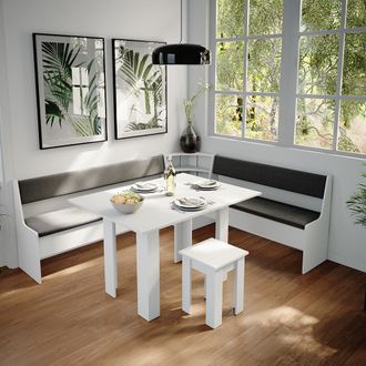 Vicco Conjunto Con Banco Esquinero Roman, Blanco, 210 X 41.5 Cm Con Mesa