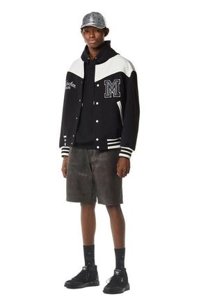MCM Munchen Ponte Varsity Jacket in Black And White at Nordstrom, Size X-Large