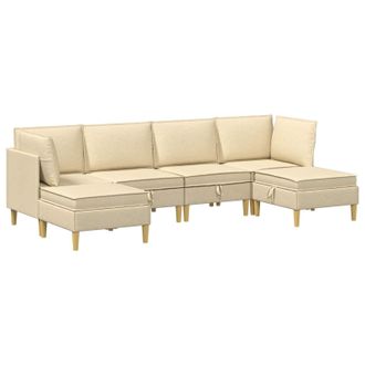 vidaXL Juego De Sof&aacute; Modular Con Almacenamiento 6 Pcs Crema Tela Vidaxl
