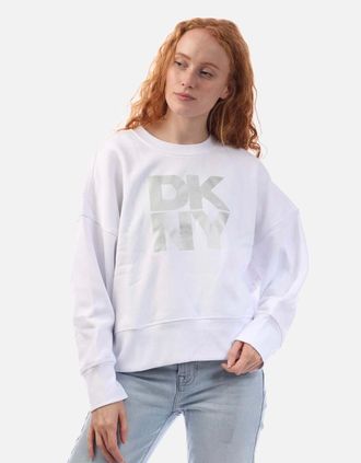 DKNY Womens Foil Logo Crew Neck Sweat - White - Size: 18/16