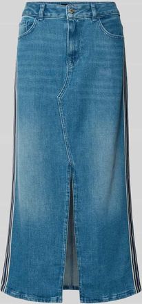 Marc Cain Regular Fit Midirock in Denim-Optik mit Gehschlitz in Hellblau Melange, Gr&ouml;&szlig;e 34