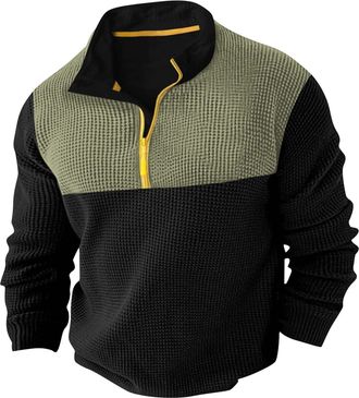 Generic Jumpers For Men Uk Patchwork Half Zip Long Sleeved Sweatshirt Stand Collar Oversized Mems Jumpers Autumn Winter Sportswear Sweatshirts Street Running 