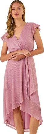 Roman Womens Shimmer Plisse Wrap Dress - Pink - Size 18 UK