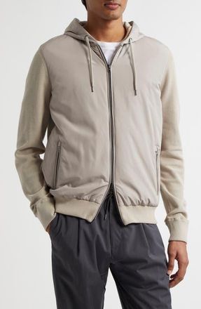 Herno Mixed Media Hooded Jacket in Taupe at Nordstrom, Size 38 Us