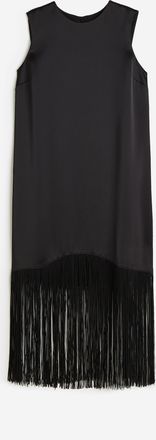 H&M Satinkleid mit Fransen - Schwarz