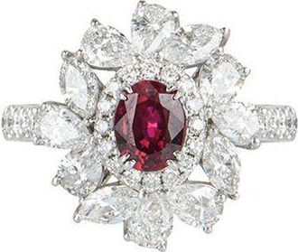 Bespoke 18ct white gold, white diamond & ruby ring 0.87ct 52