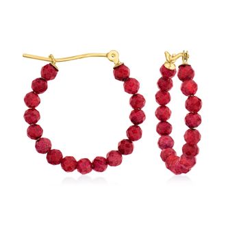 Canaria Canaria Ruby Bead Hoop Earrings in 10kt Yellow Gold