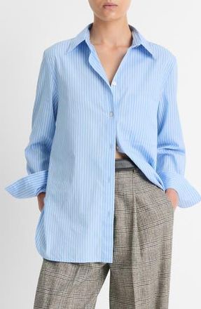 Vince Stripe Relaxed Cotton Button-Up Shirt in Sky Blue/Off White at Nordstrom Rack, Size Medium