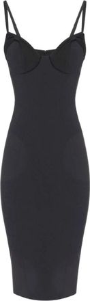 Elisabetta Franchi Midi-jurk met satijnen strikken - Dames - Casual kleedjes - Zwart - M - Satijn - Kleedjes