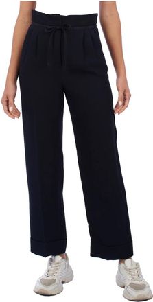 Emporio Armani Broeken, Dames, Zwart, L, Polyester, High-Waisted Wijde Broek