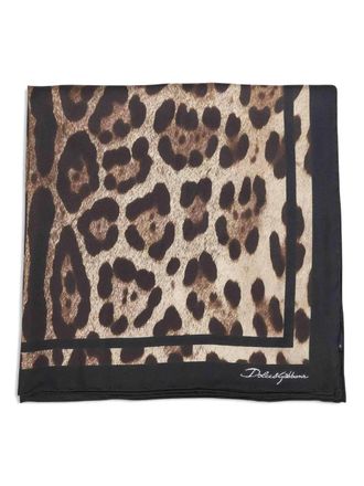 Dolce & Gabbana logo leopard-print scarf - Marrone