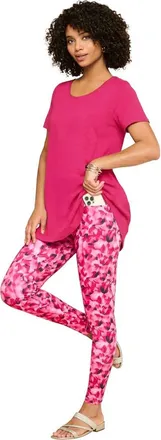 Roaman's Soft Sculpt Side Pocket Legging in Vivid Pink Watercolor Floral at Nordstrom, Size 32